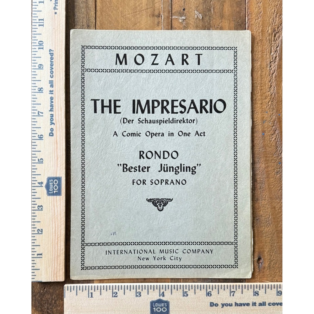 Mozart The Impresario Rondo Bester Jungling Soprano Sheet Music International NY